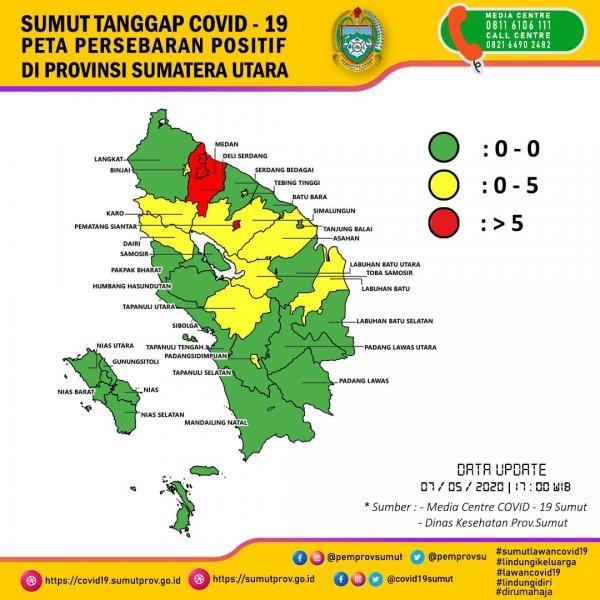 Peta Persebaran Positif di Provinsi Sumatera Utara 7 Mei 2020